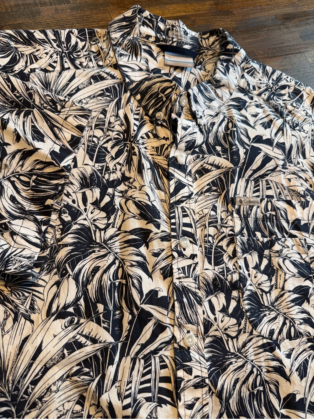 Columbia Hawaiian Shirt Mens XL Navy White Button Down Short Sleeve Regular Fit
